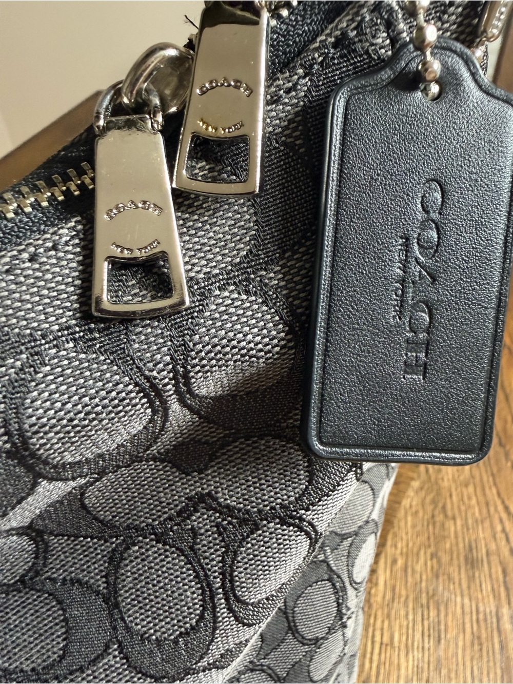 Coach East/West Celeste Hobo Shoulder Bag Purse Black Smoke Signature Canvas EUC - Picture 14 of 16